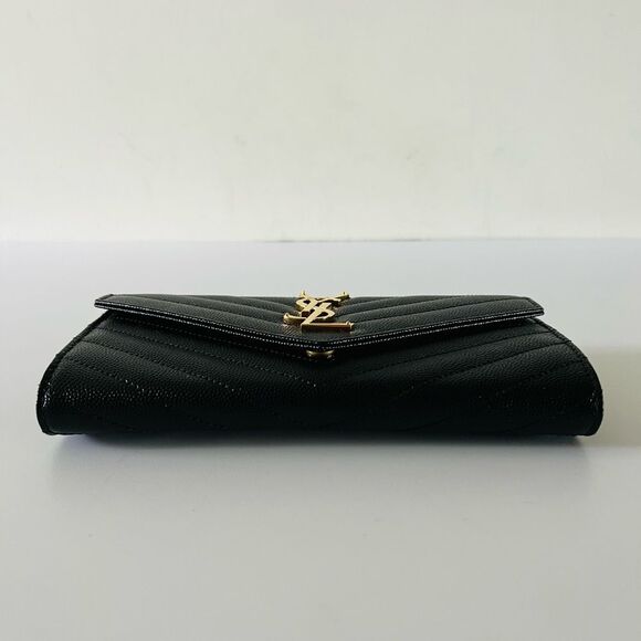 SAINT LAURENT Black Monogramme Logo Leather Flap Wallet - Picture 4 of 14